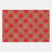 Weihnachtsgold und rotes antikes Spitzenmuster Geschenkpapier Set (Vorderseite 3)