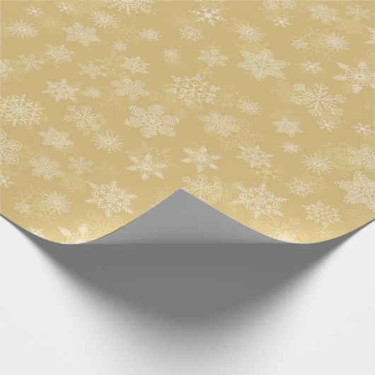 Weihnachtsgold, weiße Schneeflocken Geschenkpapier (Ecke)