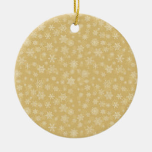 Weihnachtsgold, weiße Schneeflocken Keramik Ornament