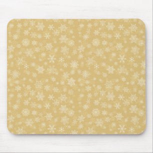 Weihnachtsgold, weiße Schneeflocken Mousepad