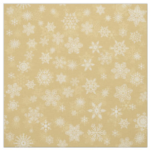 Weihnachtsgold, weiße Schneeflocken Stoff