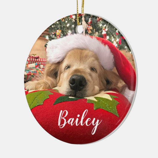 Weihnachtsgolden retriever-Hund schlafend unter Keramik Ornament (Links)