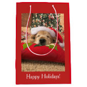 Weihnachtsgolden retriever-Hund schlafend unter Mittlere Geschenktüte (Vorderseite)