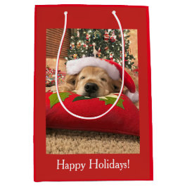 Weihnachtsgolden retriever-Hund schlafend unter Mittlere Geschenktüte