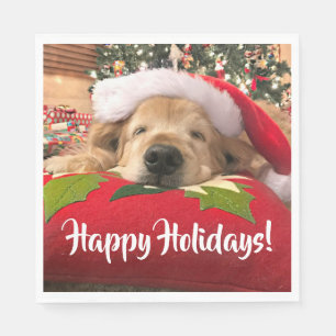 Weihnachtsgolden retriever-Hund schlafend unter Serviette