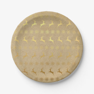 Weihnachtsgoldfolie Rentier und Schneeflocke Pappteller