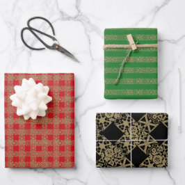 Weihnachtsgoldgrün schwarz antiken Spitze Geschenkpapier Set