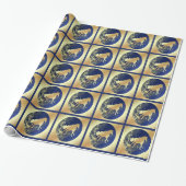 Weihnachtsgoldpferd auf Blau im Gold quadriert Geschenkpapier (Ungerollt)