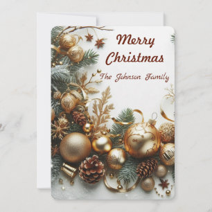 Weihnachtsgoldschmuck und -zweige feiertagskarte