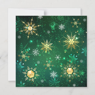 Weihnachtsgoldschneeflocken auf grünem Hintergrund Magneteinladung