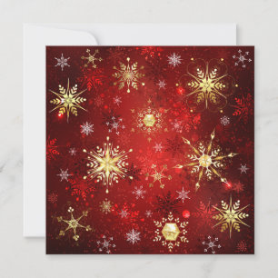 Weihnachtsgoldschneeflocken auf rotem Hintergrund Einladung