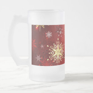Weihnachtsgoldschneeflocken auf rotem Hintergrund Mattglas Bierglas