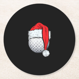 WeihnachtsGolf Ball Santa T Hat Funny Sport XIX Runder Pappuntersetzer