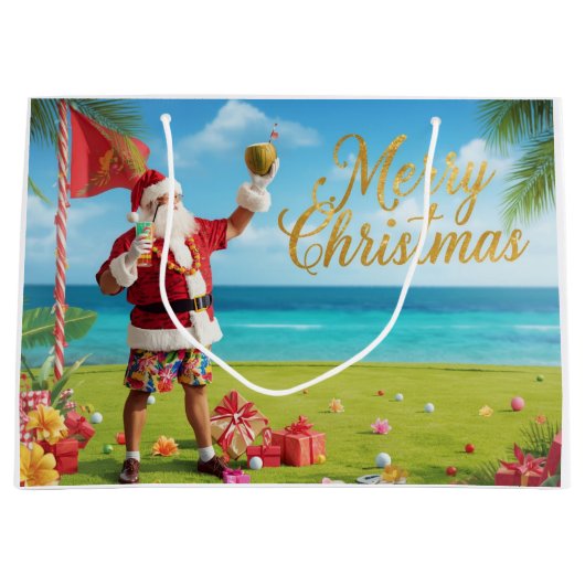 Weihnachtsgolf mit dem Weihnachtsmann auf Hawaii Große Geschenktüte (Vorderseite)
