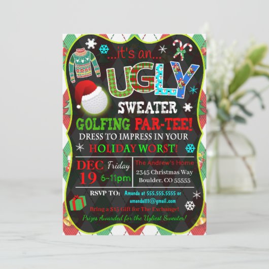 WeihnachtsGolf-Party Einladung (Stehend Vorderseite)