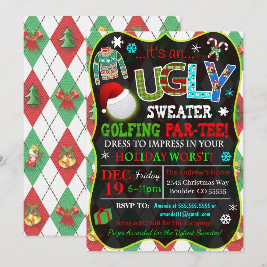 WeihnachtsGolf-Party Einladung (Vorne/Hinten)