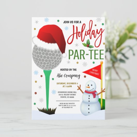 WeihnachtsGolf-Party Einladung (Stehend Vorderseite)