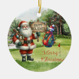 Weihnachtsgolfball mit Weihnachtsmann Keramik Ornament