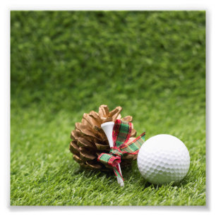 Weihnachtsgolfball und Kiefernzapfen für Golfer Fotodruck