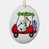 WeihnachtsGolfmobil mit Elf 1 Keramik Ornament (Rechts)
