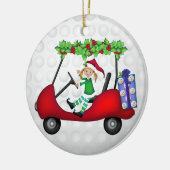 WeihnachtsGolfmobil mit Elf 1 Keramik Ornament (Links)