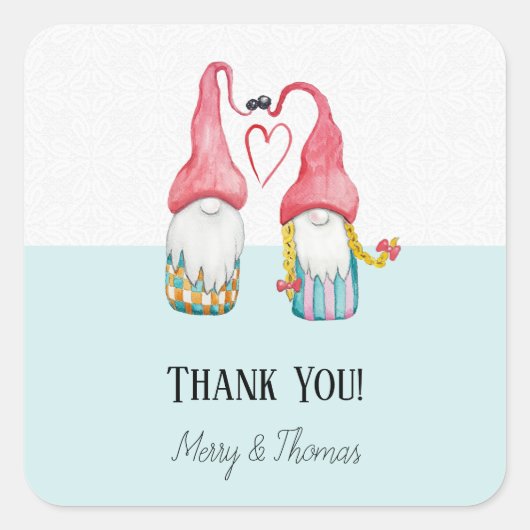 Weihnachtsgome in Liebe Wasserfarbe Handgemalt Quadratischer Aufkleber (Vorderseite)