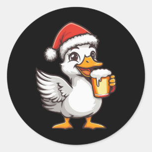 Weihnachtsgoose mit Bier-Comic Runder Aufkleber