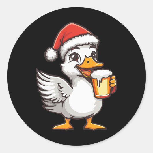 Weihnachtsgoose mit Bier-Comic Runder Aufkleber (Vorderseite)