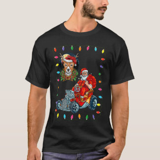 Weihnachtsgrafik Mops-Hund Weihnachtsmann Rennwage T-Shirt