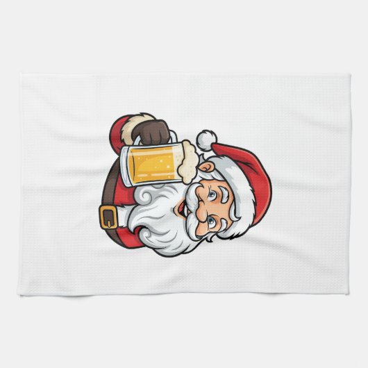 Weihnachtsgrafik Weihnachtsmann Bier trinkend Geschirrtuch (Horizontal)