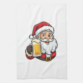 Weihnachtsgrafik Weihnachtsmann Bier trinkend Geschirrtuch (Vertikal)