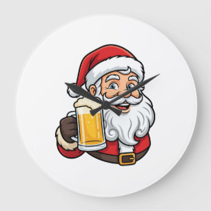 Weihnachtsgrafik Weihnachtsmann Bier trinkend Große Wanduhr