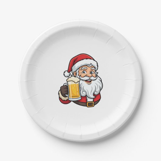 Weihnachtsgrafik Weihnachtsmann Bier trinkend Pappteller (Vorderseite)