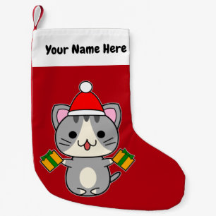 Weihnachtsgraue Tabby-Katze Kleiner Weihnachtsstrumpf