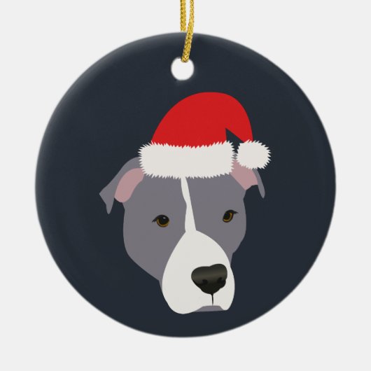 Weihnachtsgraue und weiße Pitbulle Keramik Ornament (Vorne)