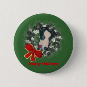 Weihnachtsgrauhund-Kranzbogen-Feiertags-Button-Ans Button