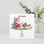 Weihnachtsgrill-Party mit Weihnachtsmann und Katze Einladung (Stehend Vorderseite)