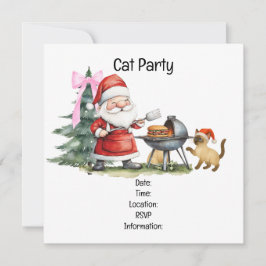 Weihnachtsgrill-Party mit Weihnachtsmann und Katze Einladung