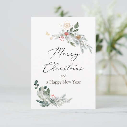 Weihnachtsgrün Aquarellkarte (Stehend Vorderseite)