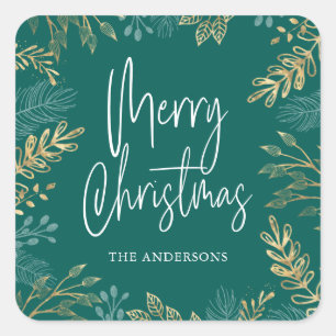 Weihnachtsgrün auf dunklem Aquamarinen Urlaub Quadratischer Aufkleber