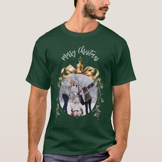 Weihnachtsgrün-Bauble-Foto T-Shirt (Vorderseite)