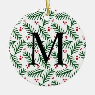 Weihnachtsgrün Beeren INITIAL Moderne Feiertage Keramik Ornament