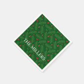 Weihnachtsgrün Beeren NAME Festive Feiertag Serviette (Ecke)