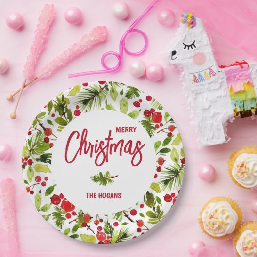 Weihnachtsgrün Berries Urlaub Pappteller (Party)