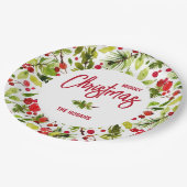 Weihnachtsgrün Berries Urlaub Pappteller (Schrägansicht)