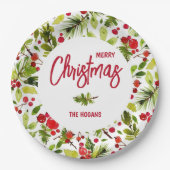 Weihnachtsgrün Berries Urlaub Pappteller (Vorderseite)