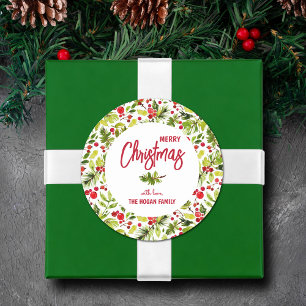 Weihnachtsgrün Berries Urlaub Runder Aufkleber