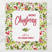 Weihnachtsgrün Berries Urlaub Weinetikett (Einzelnes Label)