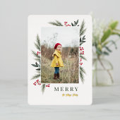 Weihnachtsgrün Berry Frame Foto Folien Feiertagskarte (Stehend vorne)