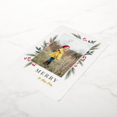 Weihnachtsgrün Berry Frame Foto Folien Feiertagskarte (Gedreht)